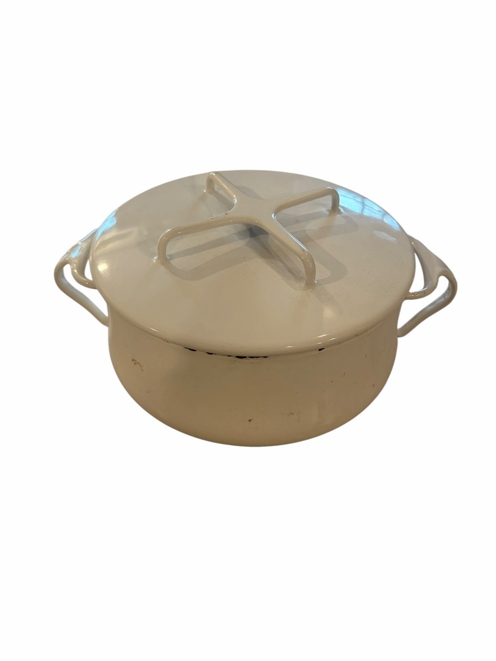 vintage Dansk Kobenstyle white enamel steel casserole pot